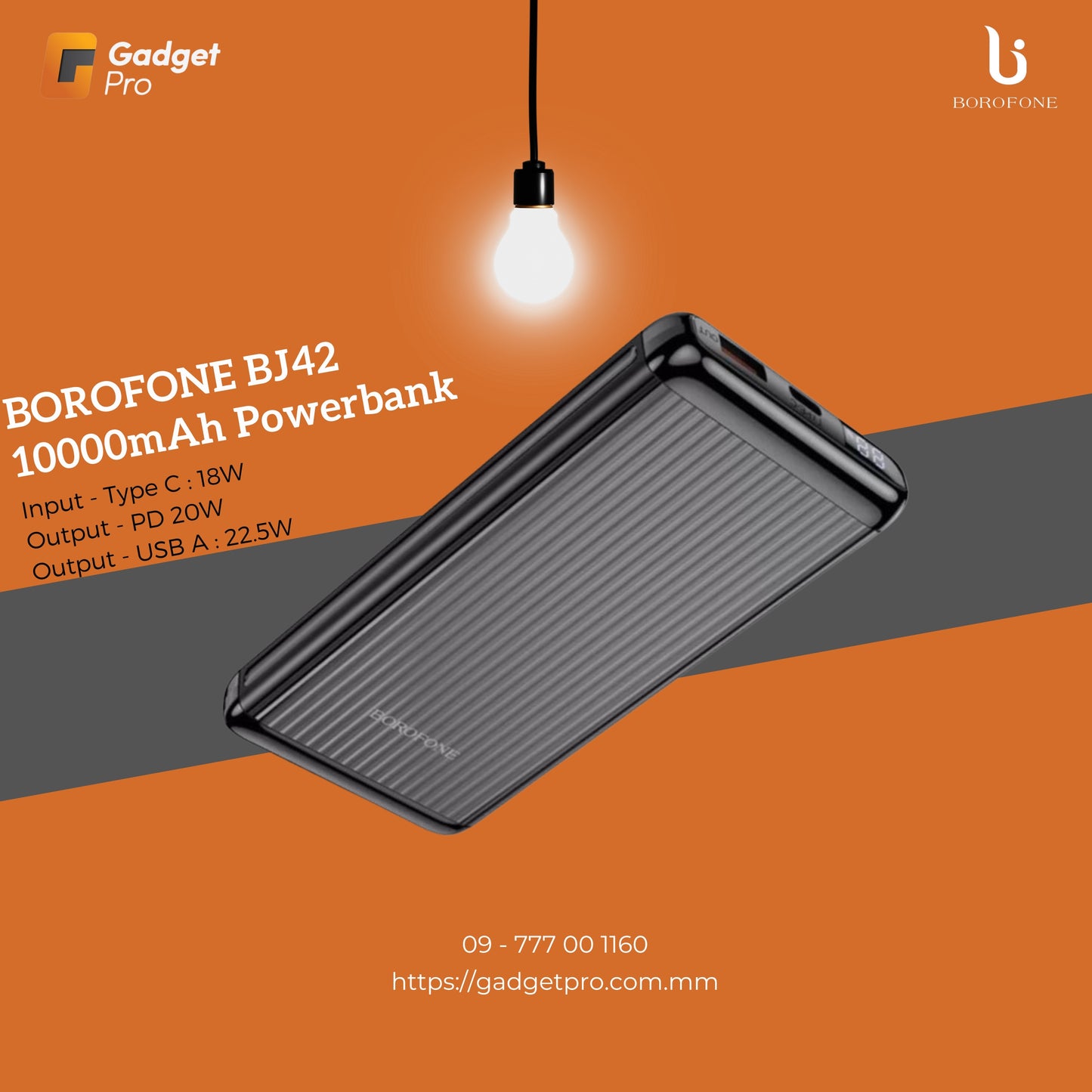 BOROFONE BJ42 10000mAh Fully Compatible Digital Display Power Bank