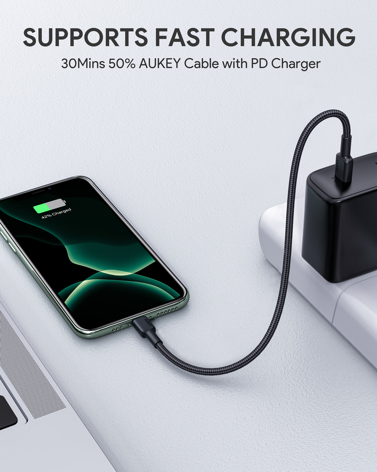 AUKEY CB-CL12 Braided Nylon USB-C to Lightning Cable (18cm/0.59ft)