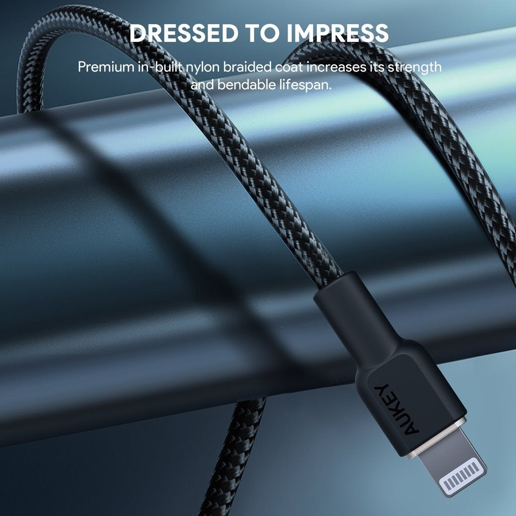 AUKEY CB-KCL1 Circlet CL Nylon Braided USB-C to Lightning Cable 1M