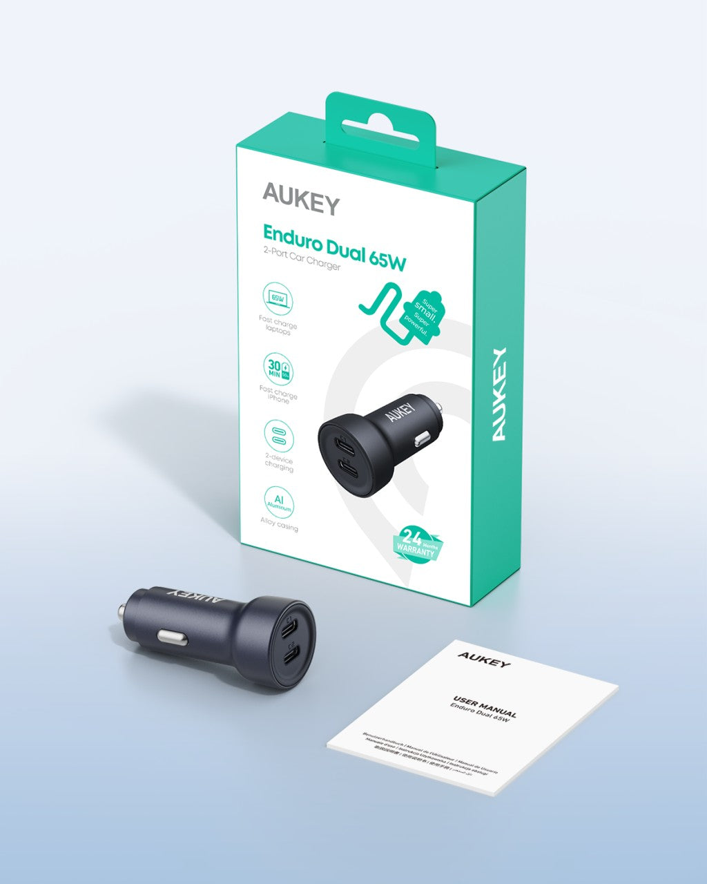 AUKEY CC-Y23 65W USB C PD Dual Port Car Charger