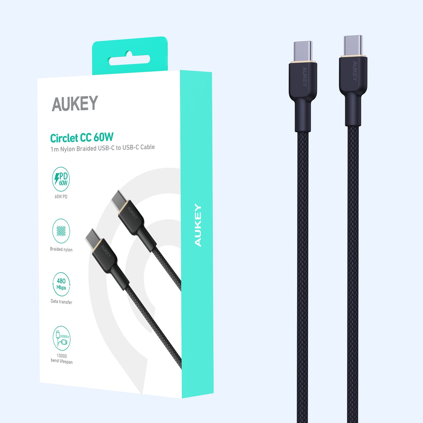 AUKEY CB-NCC1 1M Nylon Braided USB C to C Cable