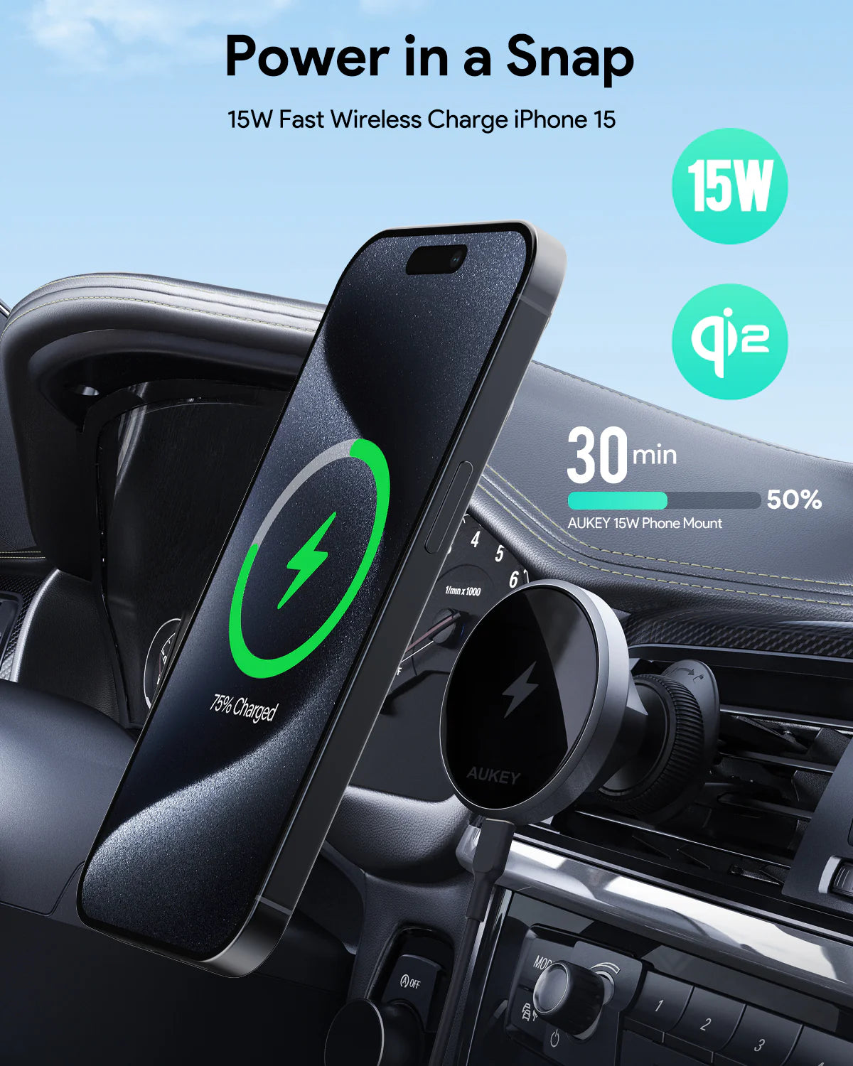 AUKEY HD-MC13 MagFusion Dash Qi2 Magnetic Fast Wireless Charging Phone Mount