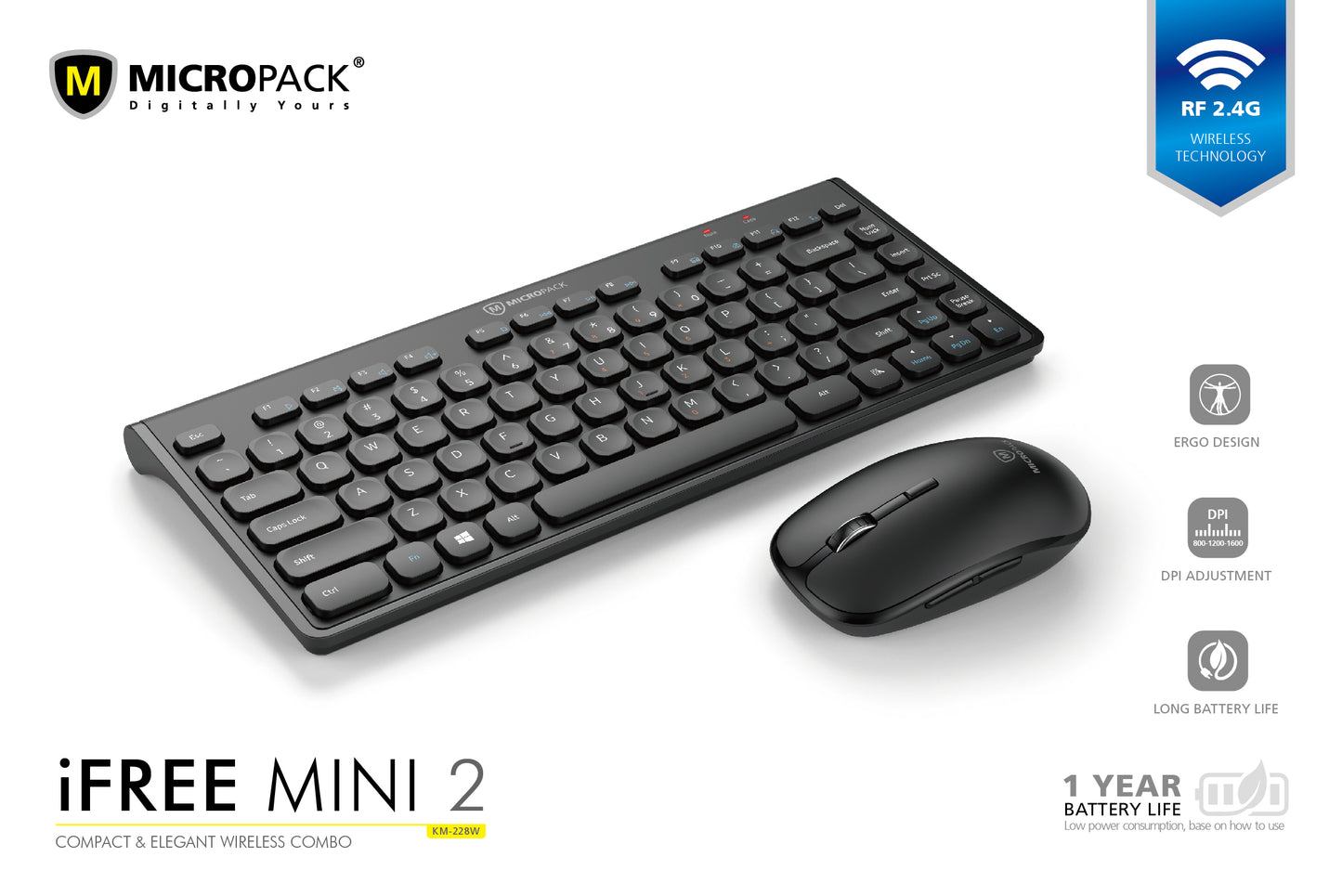 MICROPACK KM228W USB-A Slim Wireless Mouse and Keyboard Combo