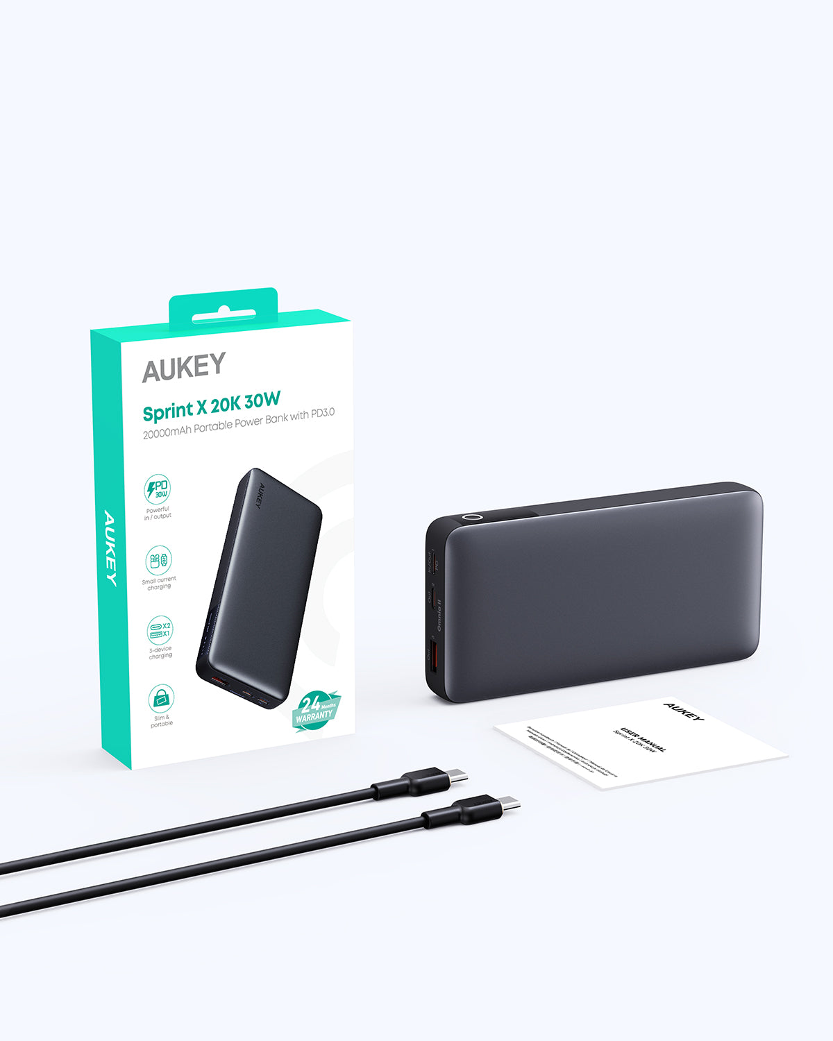 AUKEY PB-Y42 Sprint X 30W PD 20K mAh Fast Charging USB C PD 3.0 Power Bank