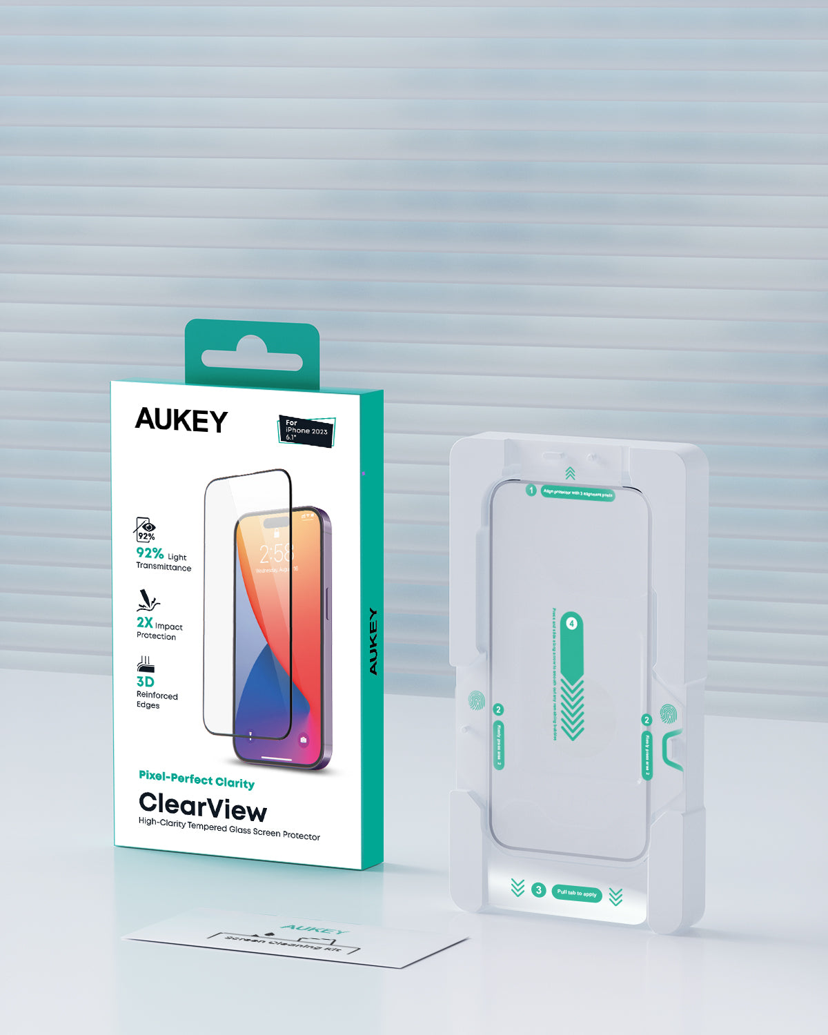 AUKEY SP-GT10 iPhone 15 Series ClearView Super Clear Tempered Glass 1PC Pack