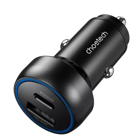 CHOETECH TC0014 USB-C USB-A PD 60W car charger with LED backlight - black