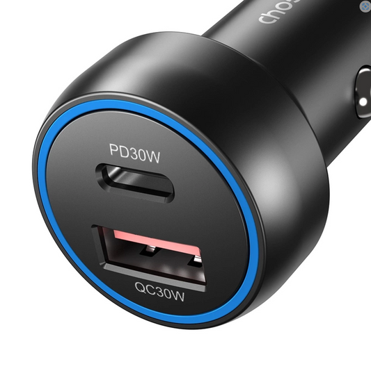 CHOETECH TC0014 USB-C USB-A PD 60W car charger with LED backlight - black