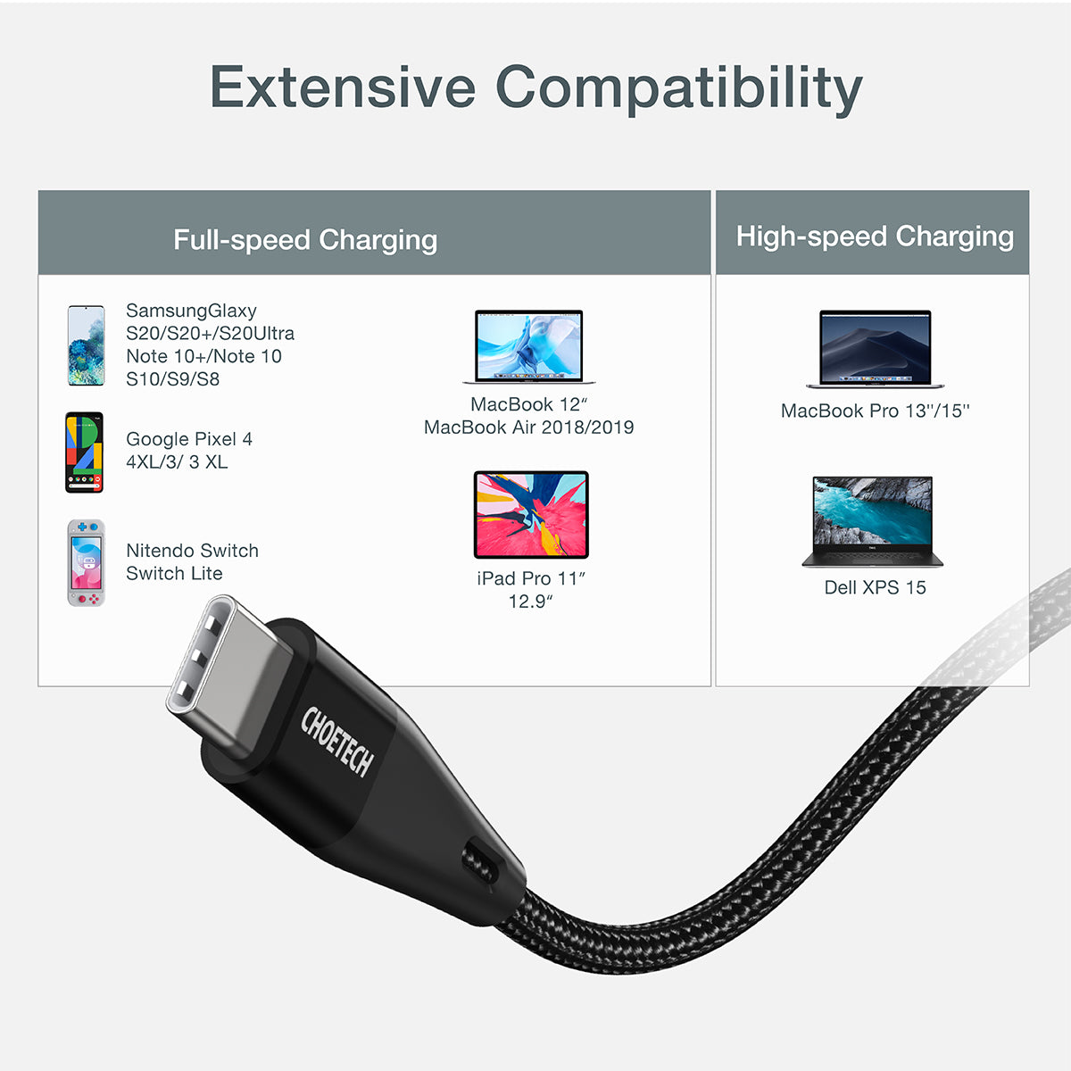 CHOETECH XCC-1003 USB-C to USB-C Cable 1.2M 3A PD 60W Black