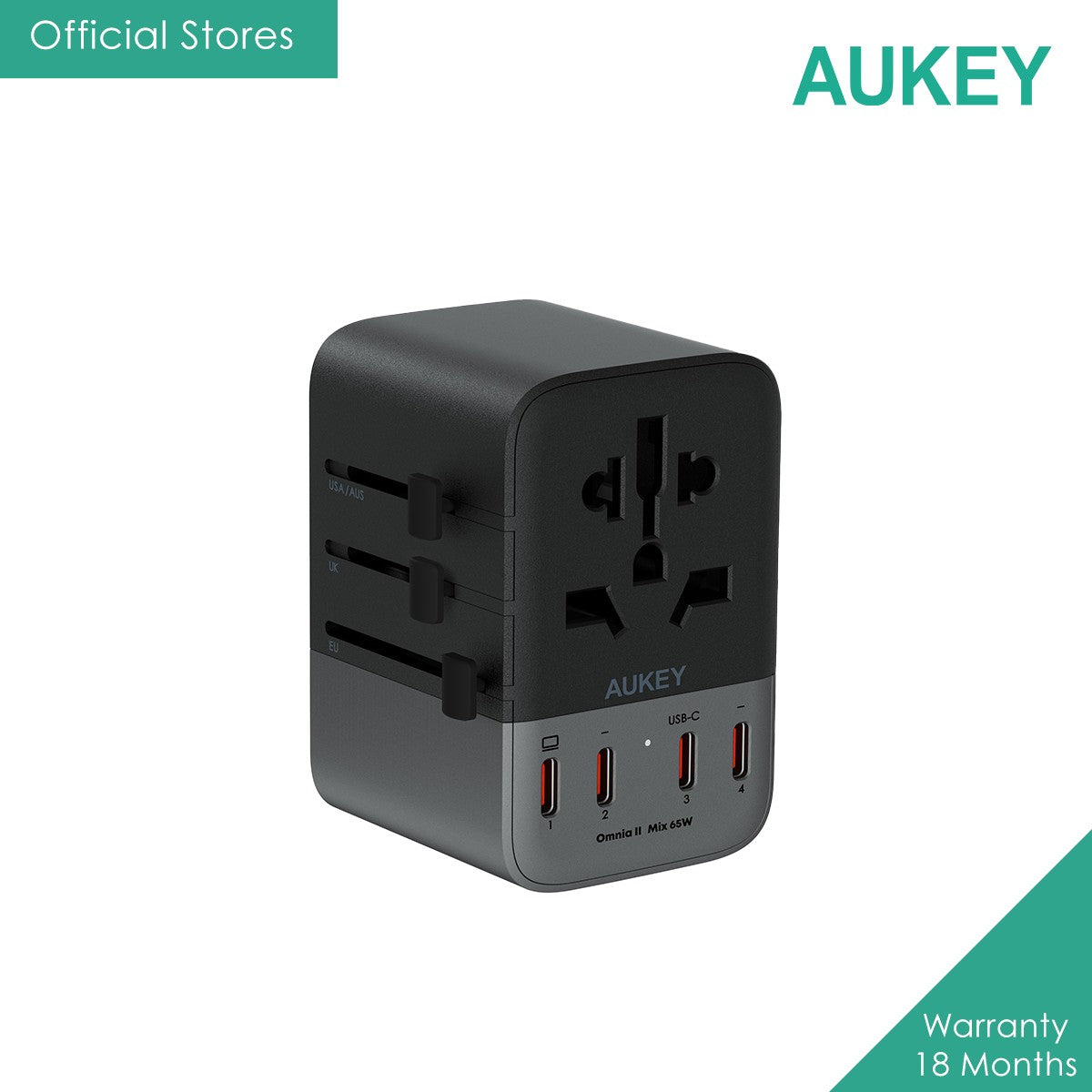 AUKEY PA-TA08A Travel Mate 65W GaN Universal Adapter with USB Ports